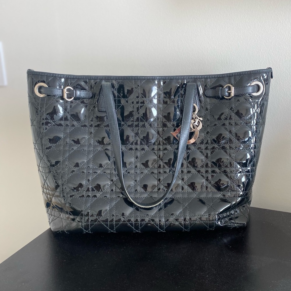 Jumbo Christian Dior Panarea tote bag Patent leather with cannage quilting Logo